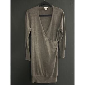 Ann Taylor Women's L Sweater Dress Brown Y2K Style Long Sleeve V Neck Pullover